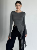 Ruffled Long Sleeve T-Shirt for Women