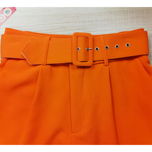 Micro-Stretch Slim Fit Trousers with Belt Decoration