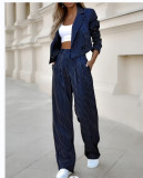 Casual Striped Short-Lapel Blazer and Straight-Leg Pants Set