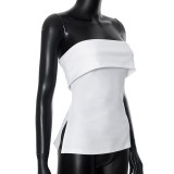 Sleek Strapless Backless Wide Lapel Slit Bodice Top