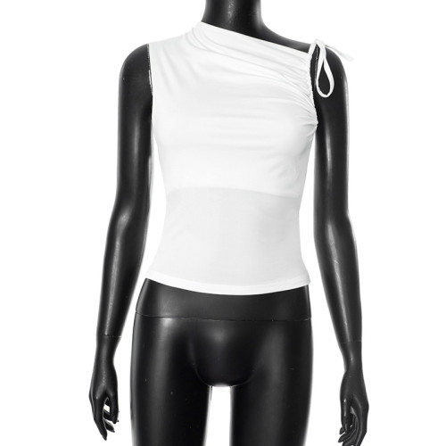 Asymmetrical Off-Shoulder Ruffled Crop Top with Drawstring Detail