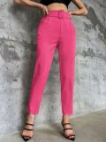 Micro-Stretch Slim Fit Trousers with Belt Decoration