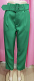 Micro-Stretch Slim Fit Trousers with Belt Decoration
