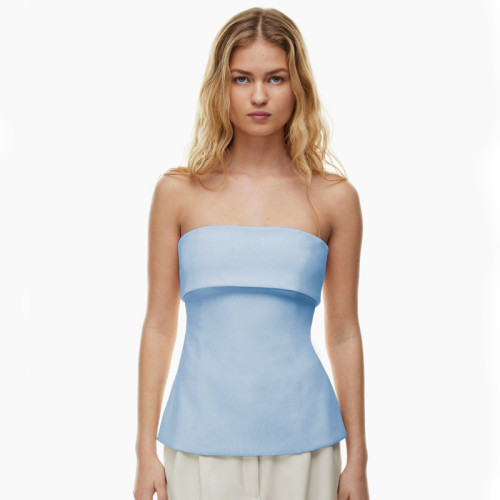 Sleek Strapless Backless Wide Lapel Slit Bodice Top