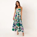 Lace Panel Maxi Dress with Strapless Bodice and Flared Hem