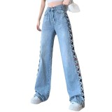Hollow Out Wide-Leg Denim Pants