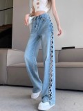 Hollow Out Wide-Leg Denim Pants
