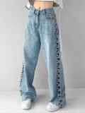 Hollow Out Wide-Leg Denim Pants