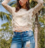 Lace Trim Long Sleeve Sheer Top