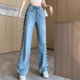 Hollow Out Wide-Leg Denim Pants
