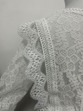 Lace Trim Long Sleeve Sheer Top