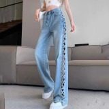 Hollow Out Wide-Leg Denim Pants