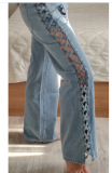 Hollow Out Wide-Leg Denim Pants