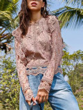 Lace Trim Long Sleeve Sheer Top