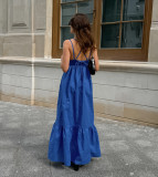 Cotton-Linen V-Neck Backless Spaghetti Strap A-Line Maxi Dress