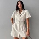 Solid Color Jumpsuit with Suit Collar