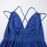 Cotton-Linen V-Neck Backless Spaghetti Strap A-Line Maxi Dress