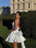 White Backless Bow Tie Sleeveless Mini Dress
