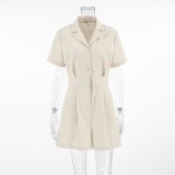 Solid Color Jumpsuit with Suit Collar