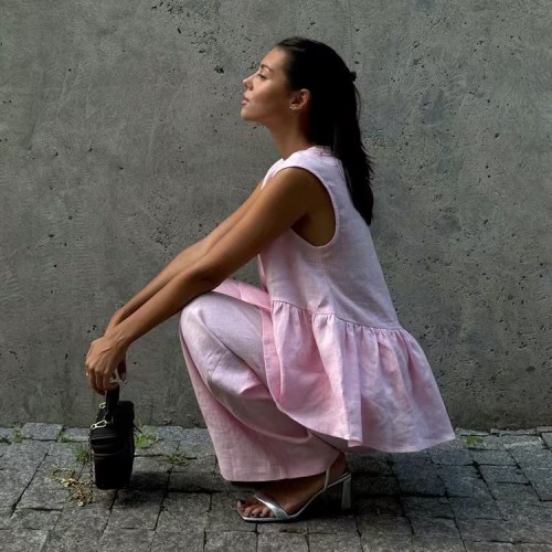 V-neck Button Up Sleeveless Top Vest Pants Suit