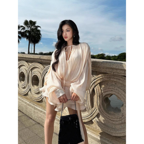 Ruffled Mesh Puff Sleeve Mini Skirt