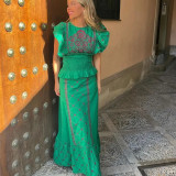 Floral Waist-Defined Jumpsuit Dress Set