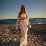 Lace Hollow Out Top + Skirt Two-Piece Set
