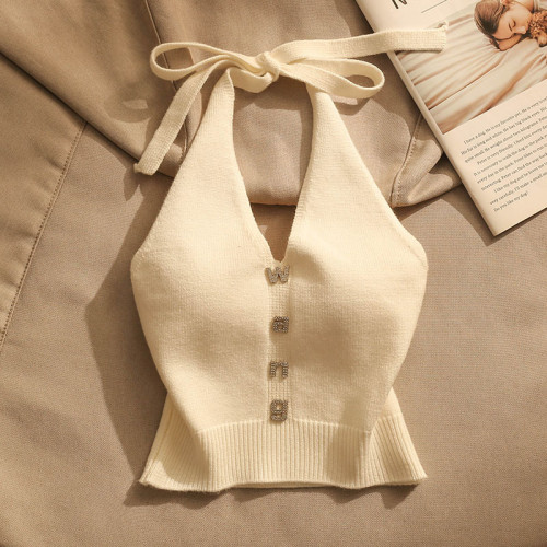 Ihoov Cropped Knitted camisole vest for Women's Tank Top