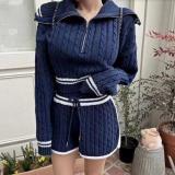 Zipper Knit Sweater and Shorts Set