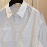 Waffle Layered Look Vintage Oversized Casual Shirt