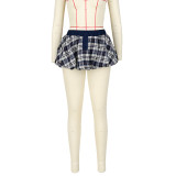 Plaid Faux Button Layered Ruffle Pants Skirt