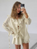 Ruffled Hem Casual Loose Top and Shorts Two-Piece Set for Women