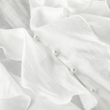 Tencel V-Neck Flared Sleeve Blouse with Ruffled Hem