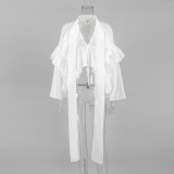 Ruffled Edge Tie-Front Tencel Chiffon Shirt