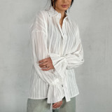 Cotton Floral Print Loose Fit Collared Shirt with Bell Sleeves
