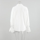 Cotton Floral Print Loose Fit Collared Shirt with Bell Sleeves