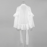 Ruffled Edge Tie-Front Tencel Chiffon Shirt