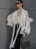 Ruffled Edge Tie-Front Tencel Chiffon Shirt