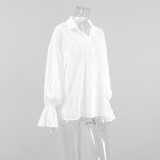 Cotton Floral Print Loose Fit Collared Shirt with Bell Sleeves