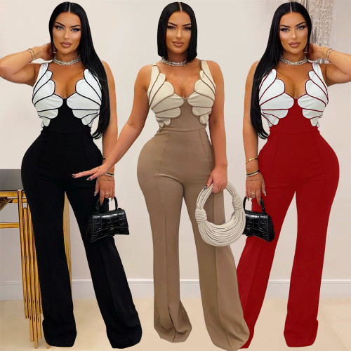 Women v-neck sleeveless Jumpsuit