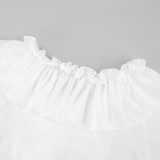 V-Neck White Loose Fit Chiffon Blouse with Ruffled Sleeves