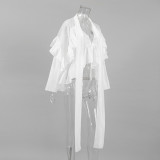 Ruffled Edge Tie-Front Tencel Chiffon Shirt