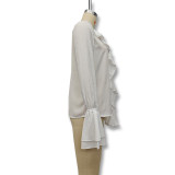 Ruffled Cardigan with Tie Design