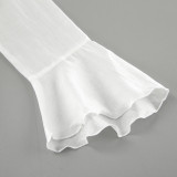 Tencel V-Neck Flared Sleeve Blouse with Ruffled Hem