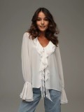 Ruffled Cardigan with Tie Design