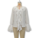 Ruffled Cardigan with Tie Design