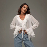 Ruffled Cardigan with Tie Design
