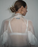 Ruffled Edge Tie-Front Tencel Chiffon Shirt
