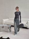 Sleek Solid Color Fitted Round Neck Bell Sleeve Top