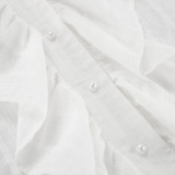 White V-Neck Ruffled Cotton Blouse for Women